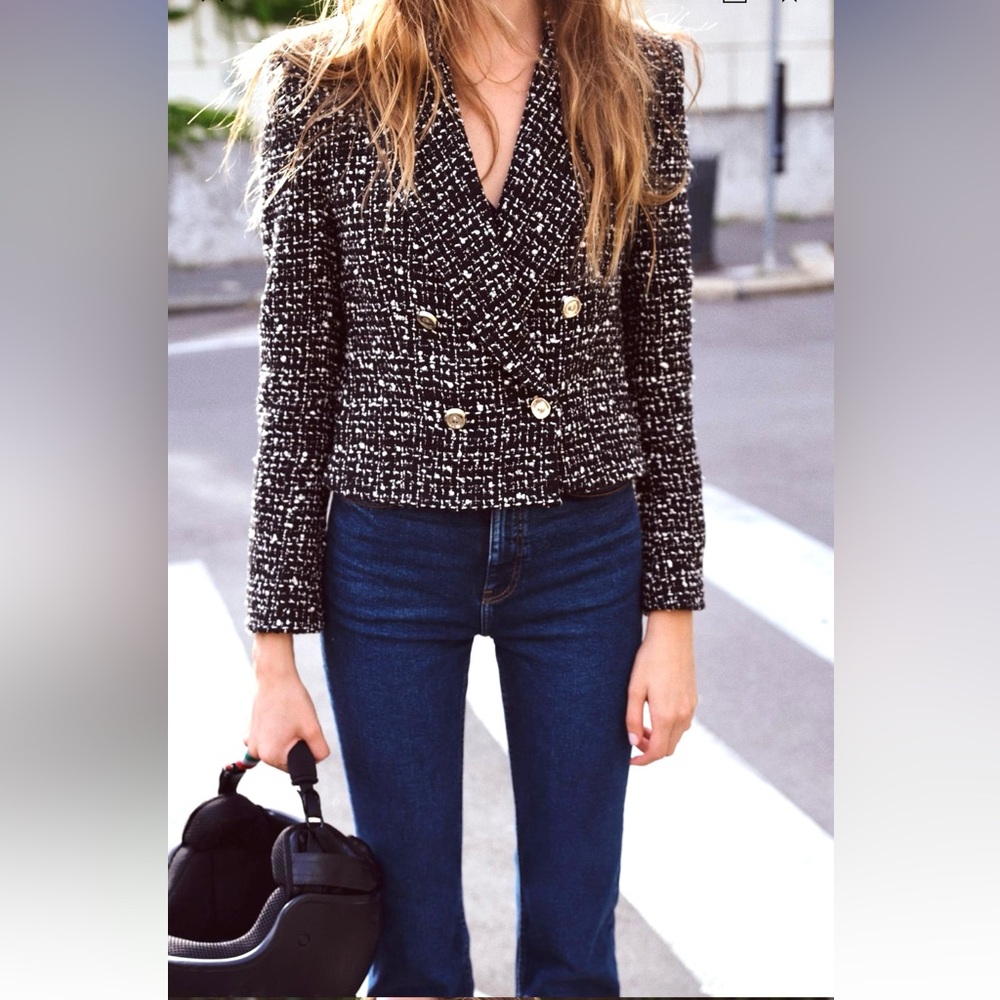 New ZARA Double Breasted Weave Jacket - Picture 4 of 9